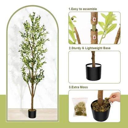 Artificial Olive Tree 6FT Tall Faux Silk Plant for Home Office Decor Indoor Fake Potted Tree with Natural Wood Trunk