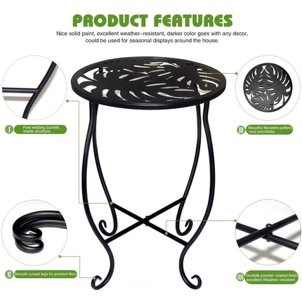 Side Tables, Weather Resistant Metal Patio Side Table, Small Round Outdoor End Table Side Table for Patio Yard Porch Balcony Garden Bedside, Plant Stand for Indoor Outdoor