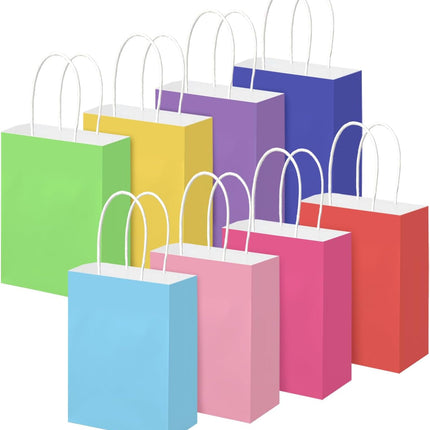 Small Paper Gift Bags with Handles 6.3"x3.15"x8.7", Kraft Paper Goodie Bags Bulk, Party Favor Bag for Kids Birthday, Celebrations, Retail, Crafts, Wedding