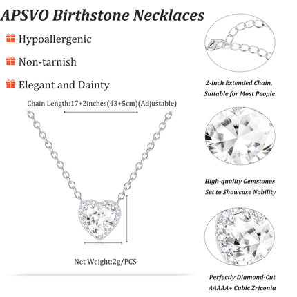 Sterling Silver Plated Love Heart Necklaces for Women Teen Girls CZ April Birthstone Pendant Chain with Crystal Birthday Jewelry Gifts