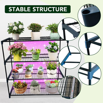 Heavy Duty 4-Tier Metal Greenhouse Plant Stand – Rustproof Display Rack with Adju77ble Feet 35 Lb Capacity – Indoor/Outdoor for Patio, Balcony, Storage