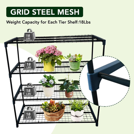 Heavy Duty 4-Tier Metal Greenhouse Plant Stand – Rustproof Display Rack with Adju77ble Feet 35 Lb Capacity – Indoor/Outdoor for Patio, Balcony, Storage