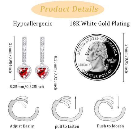 18K White Gold Plated Love Heart Drop Earrings for Women Girls S925 Sterling Silver Post April Birthstone Earrings with CZ Birthday Graduation Jewelry Gifts Teen Her Mom Adults Kids Ideas