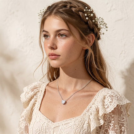 Sterling Silver Plated Love Heart Necklaces for Women Teen Girls CZ April Birthstone Pendant Chain with Crystal Birthday Jewelry Gifts