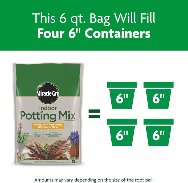 Indoor Potting Mix, Blended for a Variety of Houseplants, Feeds for up to 6 Months, 6 qt
