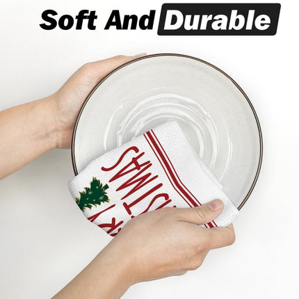 2-Pack Happy Christmas Tree Towels - Super Absorbent Microfiber, Odorless Fabric, Festive Red & White Design with Snowflakes, Perfect for Home Decor, Hand Towels for Home, Christmas Decor